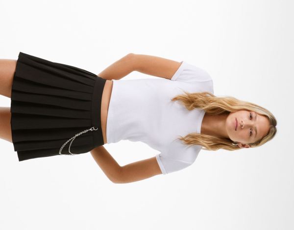 Bershka Box Pleat Mini With Chain Rokken Dames Zwart | JBeIuX287yF