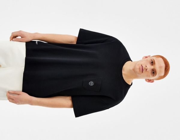 Bershka Boxy-fit Kort Sleeve T-shirts Heren Zwart | SQAcXHQyLLn