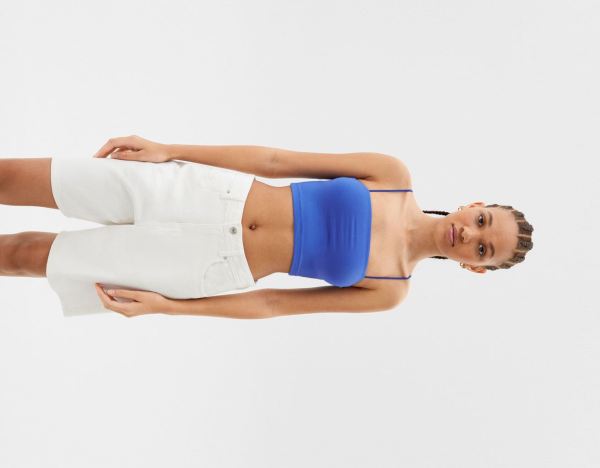 Bershka Cropped Tank Topjes Dames Blauw | aWq2EKJC9Gi