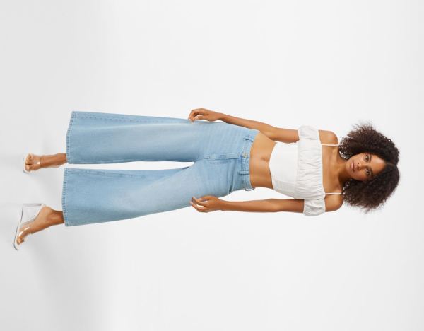 Bershka Denim Culottes Broek Dames Lichtblauw | CuPr1Wavi3y