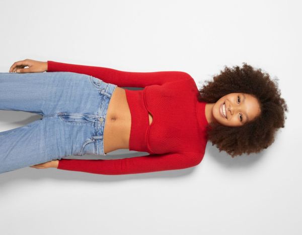 Bershka Geribbeld Cropped Trui With Neckline Detail Gebreide Kleding Dames Rood | 8jXBeiNkj7x