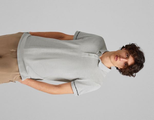 Bershka Kort Sleeve Piqué Polo Shirt T-shirts Heren Grijs | aNTeMWaCULi