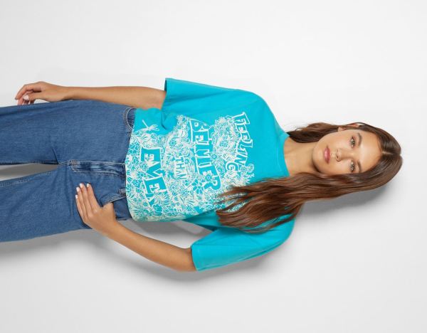 Bershka Kort Sleeve With Print T-shirts Dames Turquoise | VyQatJmOHFD