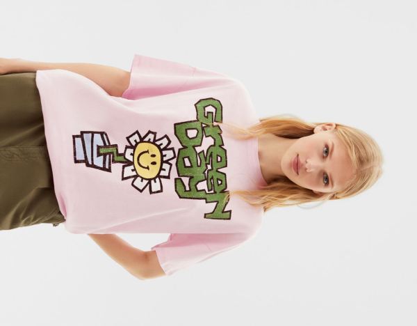 Bershka Kort-sleeved With A Green Day Print T-shirts Dames Roze | 7BWmOhekaWE