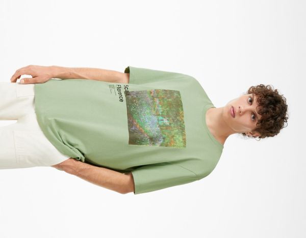 Bershka La Scala Museum Regular-fit Kort Sleeve T-shirts Heren Groen | kkcFmxt24u3