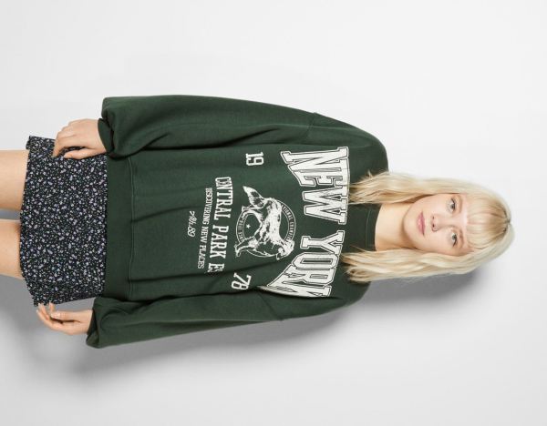 Bershka Oversize Printed Sweatshirts Dames Groen | ABojNrw4fjN