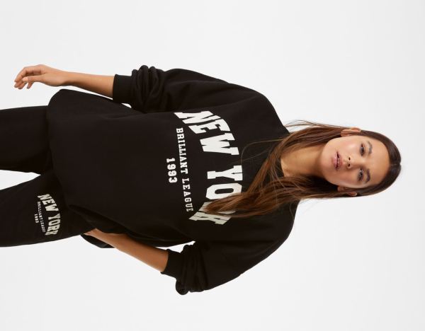 Bershka Oversize Printed Sweatshirts Dames Zwart | Jv4yo6byv0X