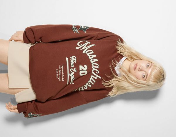 Bershka Printed Oversize V-neck Sweatshirts Dames Donkeroranje | N1yDgcjKkQM