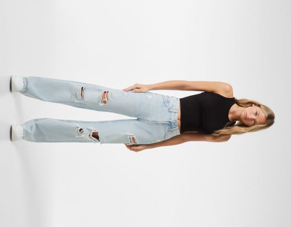 Bershka Ripped Brede-leg ’90s Jeans Dames Lichtblauw | QCf3rJVehMR