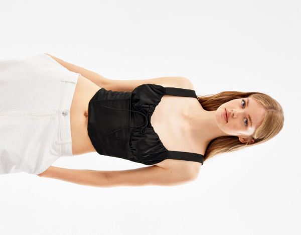 Bershka Satin Corset With Brede Straps And Tie Topjes Dames Zwart | mcQhVCg9fjK