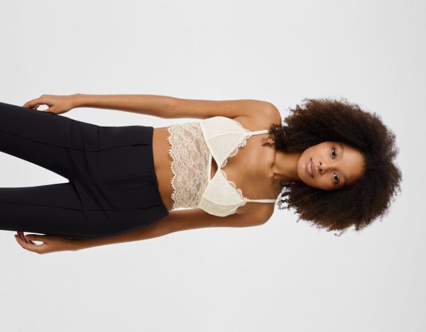 Bershka Satin Corset With Cut-out And Blonde Kanten Trim Topjes Dames Room | got07Hl9Xrt