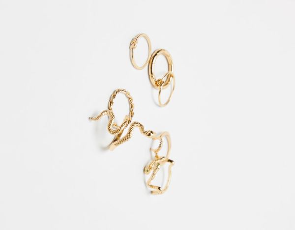 Bershka Set Of 7 Snake Rings Sieraden Dames Goud | dwc95qsvArJ