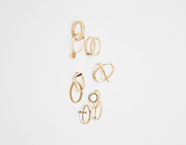 Bershka Set Of 9 Stackable Gold-colored Rings Sieraden Dames Goud | 7H3NLE26MMZ