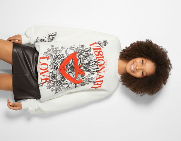 Bershka Slogan Print Sweatshirts Dames Wit | yarKhwFkdJI