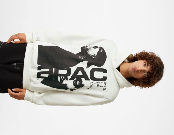 Bershka Tupac Hoodie Heren Wit | u0UaGucbAKc