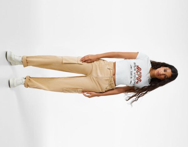 Bershka Twill Cargo With Gathered Taille Jeans Dames Beige | Ix0ahz43GKJ