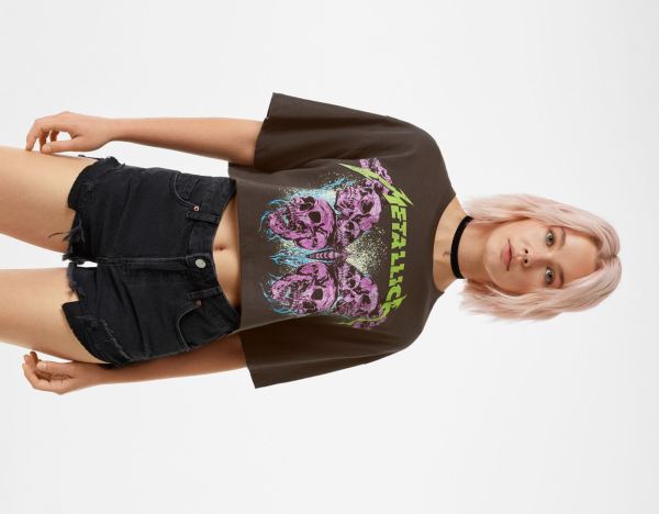 Bershka With Metallica Print T-shirts Dames Zwart | GrA0iJn9NXg