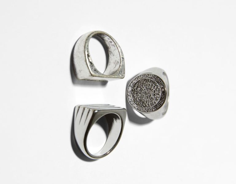 Bershka 3-pack Of Signet Rings Sieraden Heren Zilver | ghMK4YrwDsm