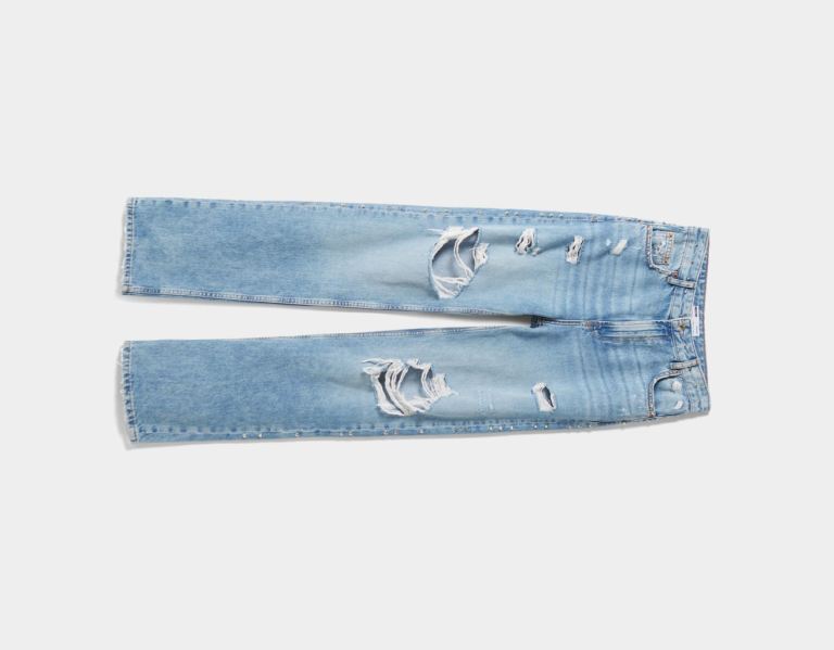 Bershka 90s Ripped With Studs Jeans Dames Lichtblauw | Cy9cOphzyjO