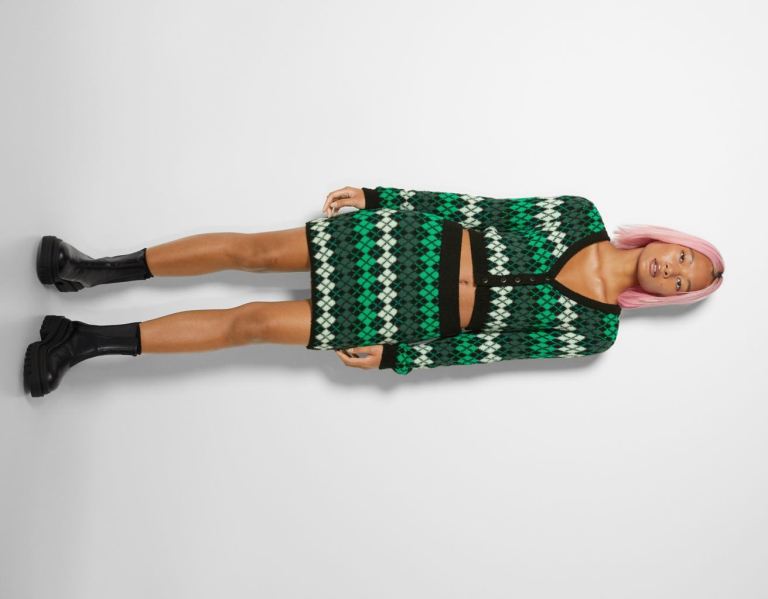 Bershka Argyle Knit Cardigan And Skirt Set Gebreide Kleding Dames Groen | W27alLHLbH2