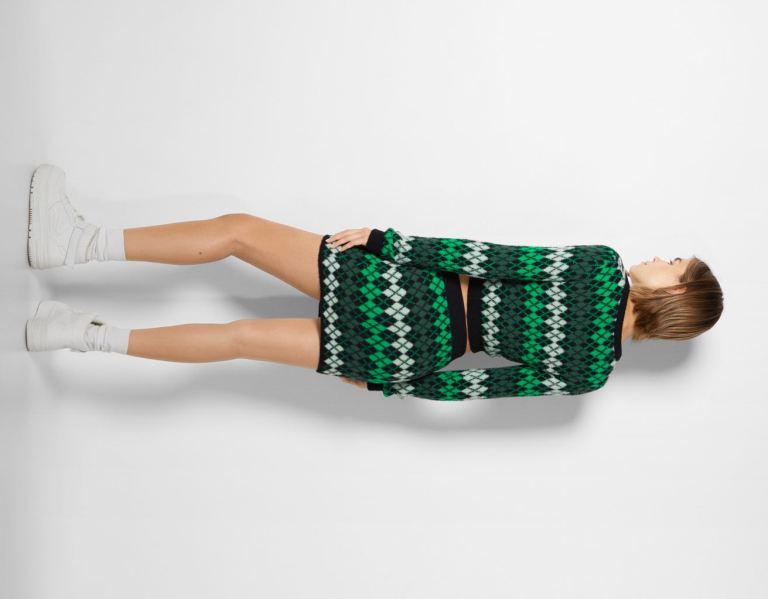 Bershka Argyle Knit Mini Rokken Dames Groen | 4ia6DMXBvxa