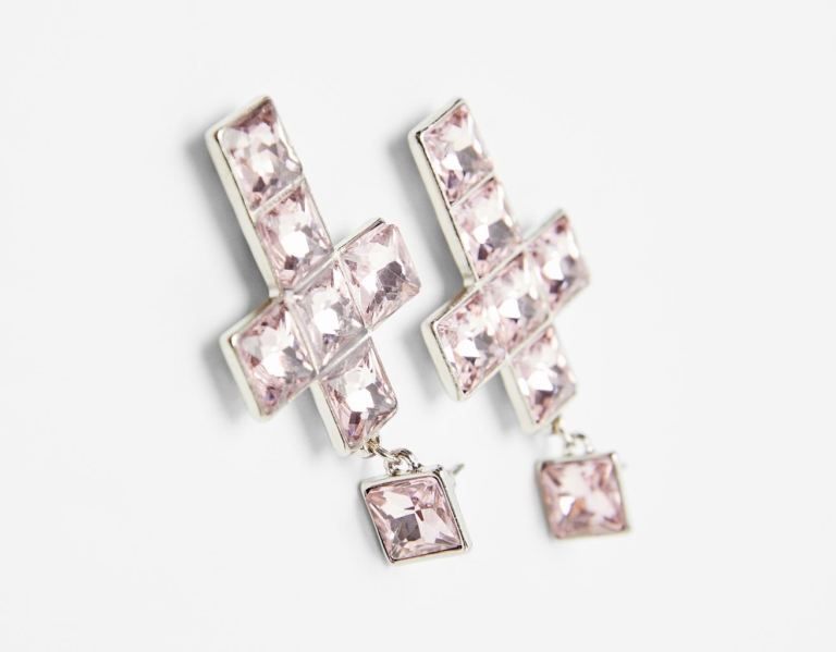 Bershka Bejeweled Cross Earrings Sieraden Dames Zilver | bzWd33Fnm6q