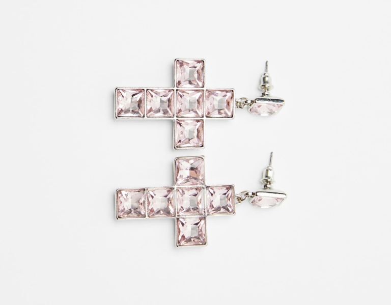 Bershka Bejeweled Cross Earrings Sieraden Dames Zilver | bzWd33Fnm6q