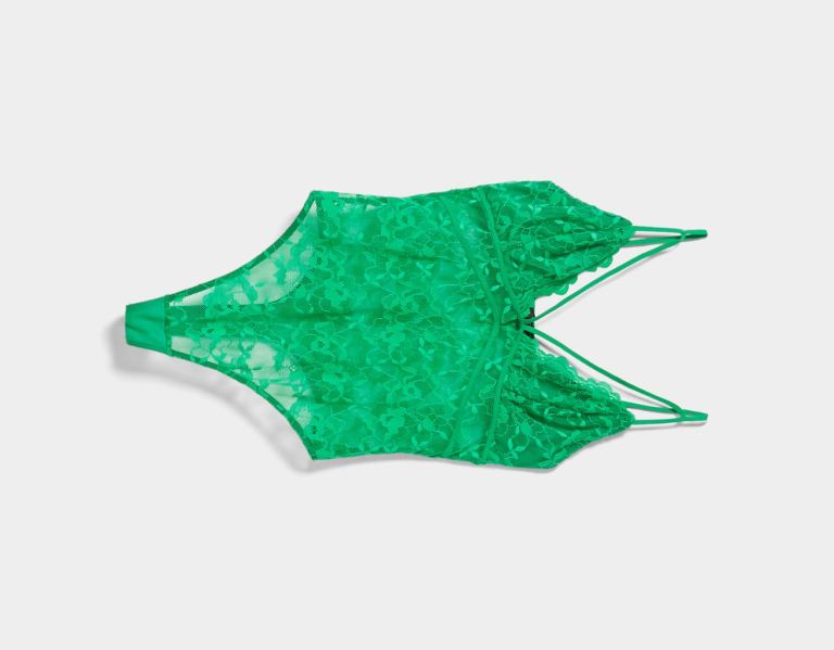 Bershka Blonde Kanten Bodysuit Dames Groen | 8adsI6cv2ro