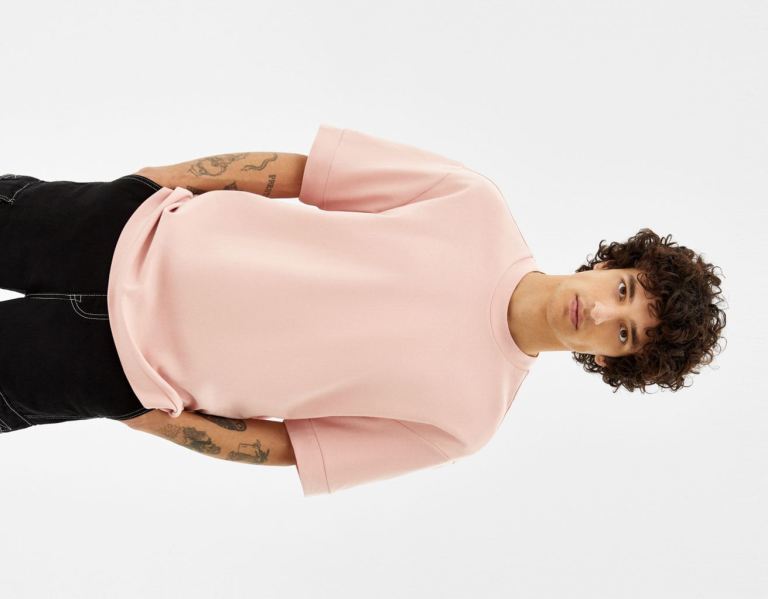 Bershka Boxy-fit Kort Sleeve T-shirts Heren Roze | eZdJ2RDc5p2