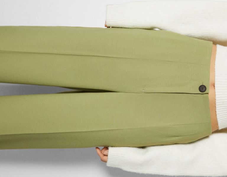 Bershka Brede-leg Flowing Culottes Broek Dames Khaki | Fab3JTjSqPu