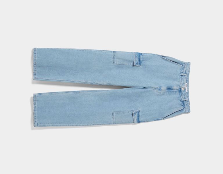 Bershka Brede-leg Jeans Cargo Dames Lichtblauw | 03OYiY8Qctg