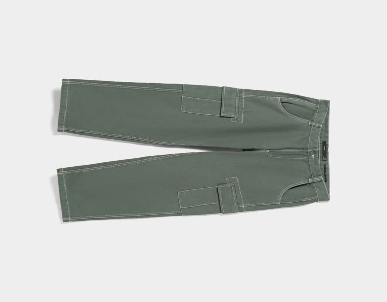 Bershka Brede-leg Pants With Contrasting Stitching Cargo Heren Blauw | cjf88s7yL9K