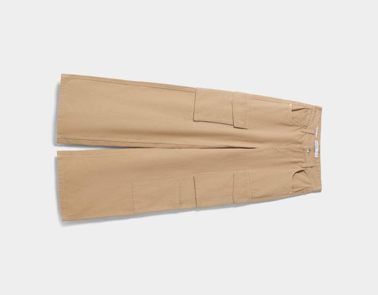 Bershka Brede-leg Twill Pants Cargo Dames Bruin | s89zbwz2cfw