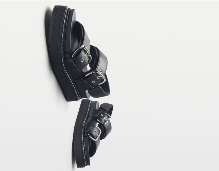 Bershka Buckled Platform Platte Sandalen Dames Zwart | 3f6qoT7ixCy