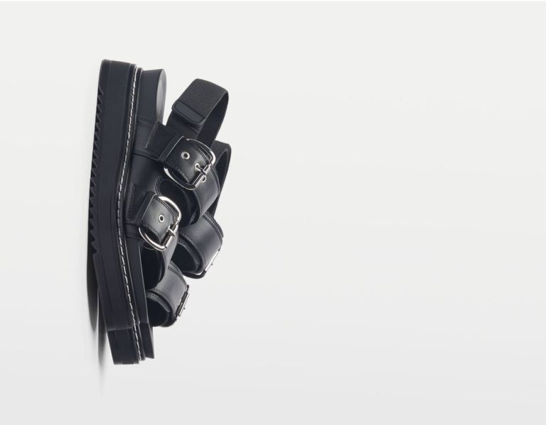 Bershka Buckled Platform Platte Sandalen Dames Zwart | 3f6qoT7ixCy