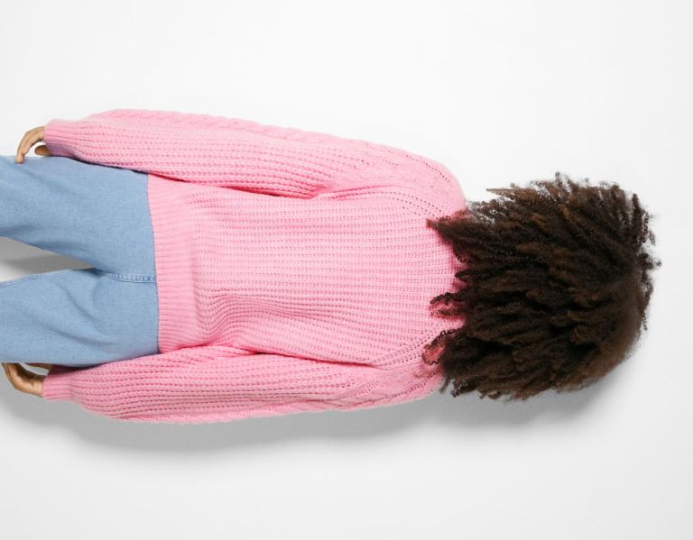 Bershka Cable-knit Cut Out Trui Gebreide Kleding Dames Roze | aJxeoLiKgQv