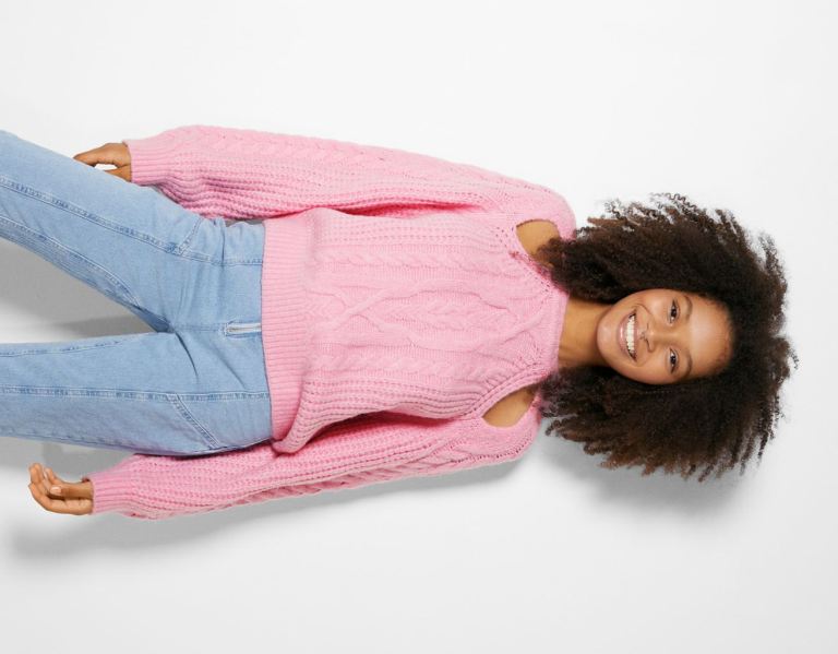 Bershka Cable-knit Cut Out Trui Gebreide Kleding Dames Roze | aJxeoLiKgQv