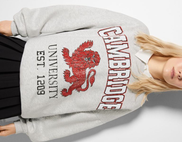 Bershka Cambridge University Print Sweatshirts Dames Grijs | U3YYjX5aBkt