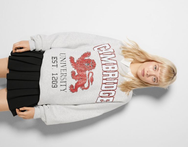 Bershka Cambridge University Print Sweatshirts Dames Grijs | U3YYjX5aBkt