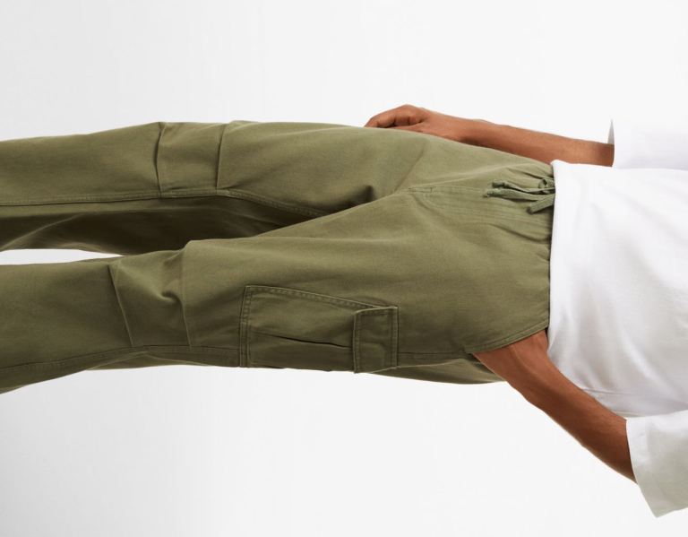 Bershka Cargo Parachute Jeans Broek Heren Khaki | 86Lpxkf1WVc