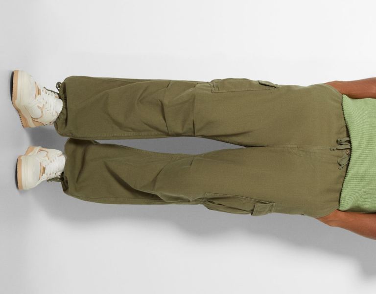 Bershka Cargo Parachute Jeans Broek Heren Khaki | azYHQTo2NeK