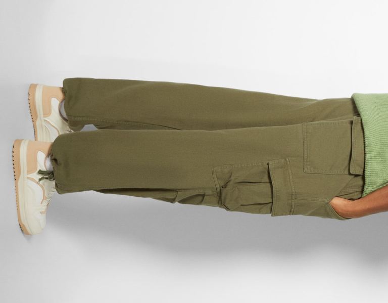 Bershka Cargo Parachute Jeans Broek Heren Khaki | azYHQTo2NeK