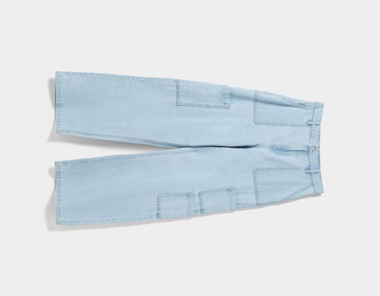 Bershka Cargo With An Elastic Waistband Jeans Dames Lichtblauw | EjE06JyCNah