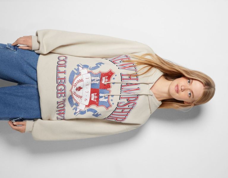 Bershka College Print Hoodie Dames Room | oGEBsVK3omV