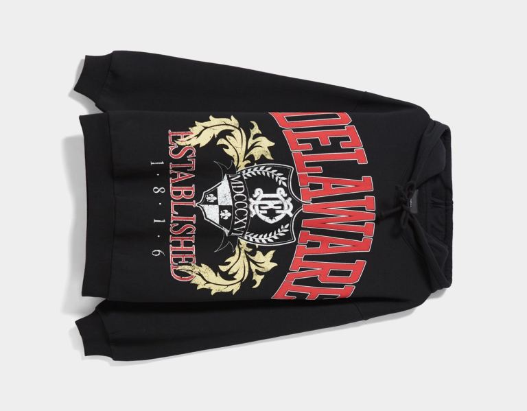 Bershka College Print Hoodie Dames Zwart | tGhw5eXkmB4