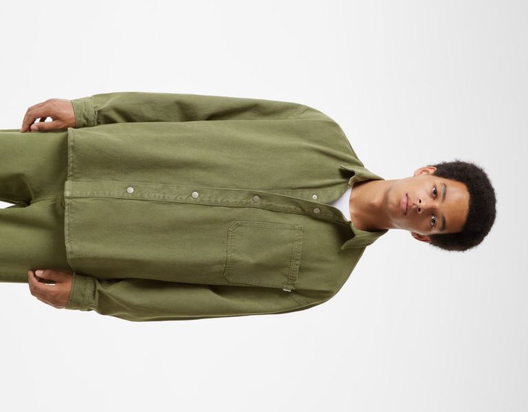 Bershka Colored Denim Overshirts Heren Khaki | NRA8ExiAHdx