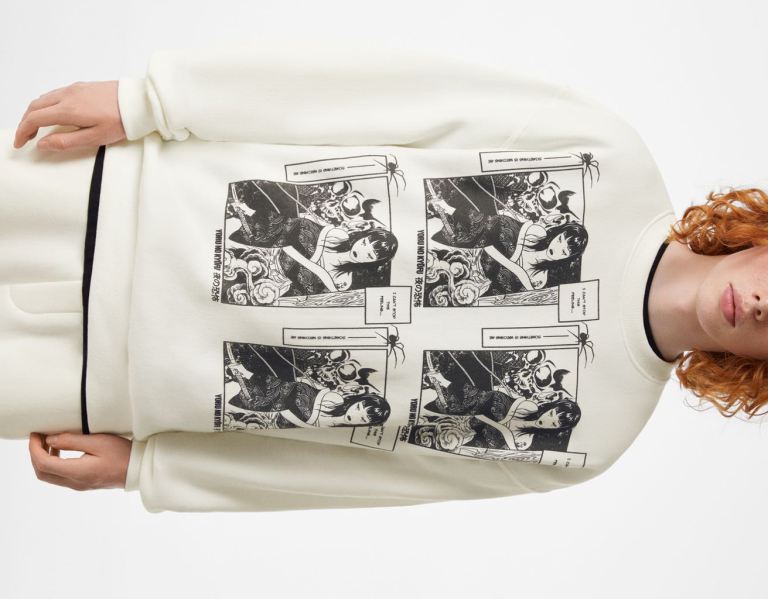 Bershka Crew Neck Anime Print Sweatshirts Heren Wit | ylsQ3neHxAx