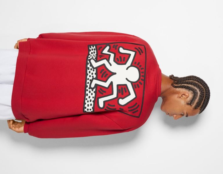 Bershka Crew Neck With Keith Haring Print Sweatshirts Heren Donkerrood | Z4TBMWkRFqU