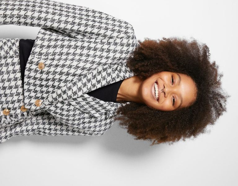 Bershka Cropped Houndstooth Textured Blazer Pakken Dames Wit Zwart | z1do1Dg4hBa