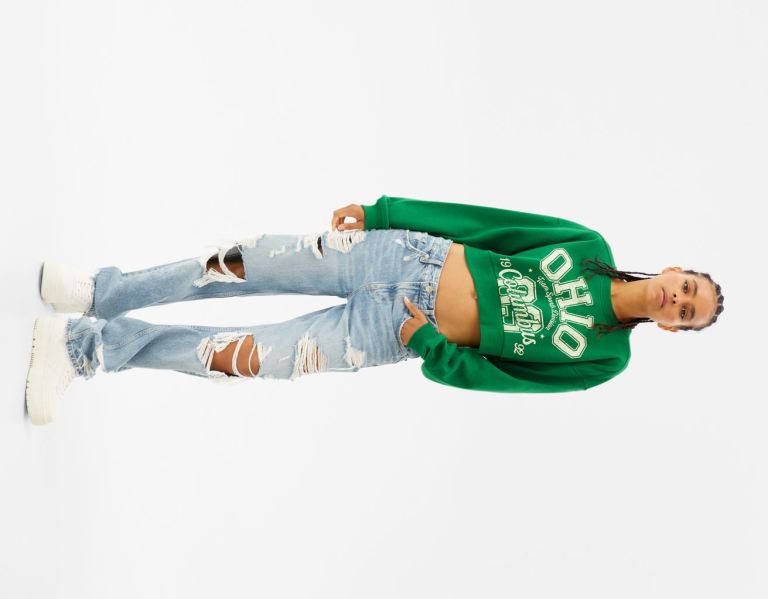 Bershka Cropped Printed Sweatshirts Dames Groen | JA3mgz5vHiT